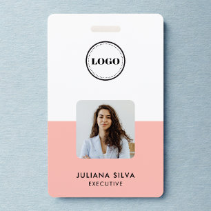 Modern Trendy Minimalist Photo   Blush Pink ID Badge