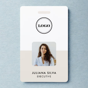 Modern Trendy Minimalist Photo   Neo Mint Green ID Badge