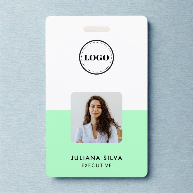 Modern Trendy Minimalist Photo | Neo Mint Green ID ID Badge (Creator Uploaded)