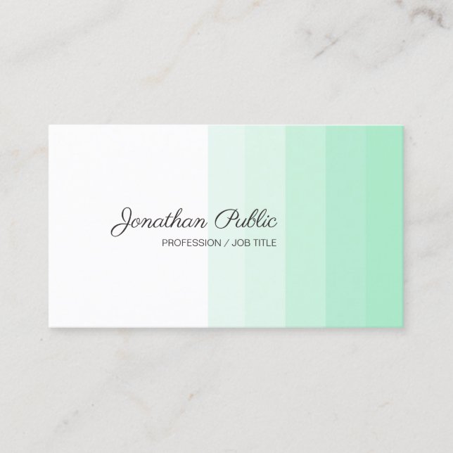 Modern Trendy Mint Green White Handwritten Script Business Card (Front)