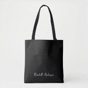 Modern Trendy Monogram Black Script Name Tote Bag