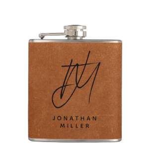 Modern Trendy Monogram Sable Brown Leather Flask