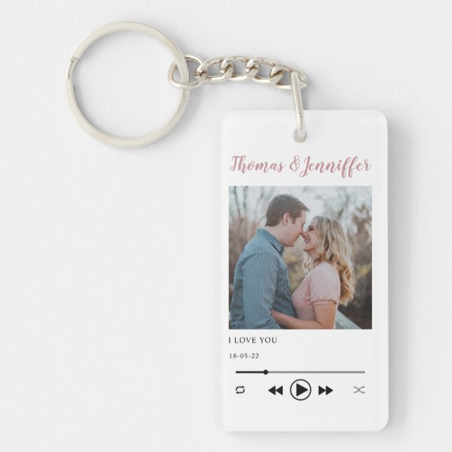 modern trendy music player couple photo romantic  key ring (Front)