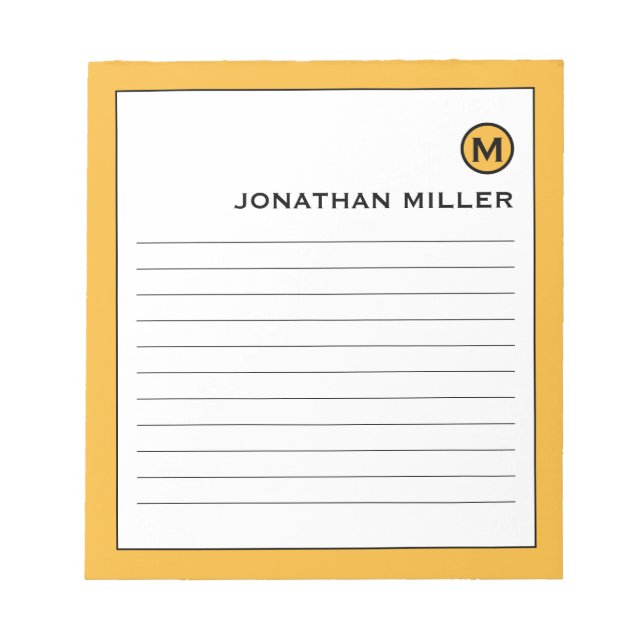 Modern Trendy Mustard Yellow Lined Notepad (Front)