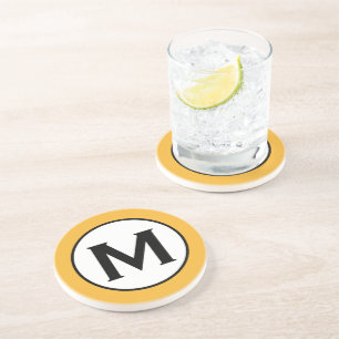 Modern Trendy Mustard Yellow Monogram Coaster