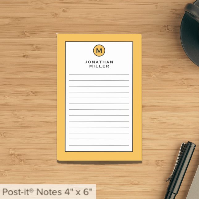 Modern Trendy Mustard Yellow Monogram Lined Post-it Notes (Creator Uploaded)