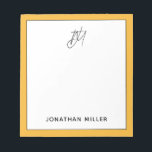 Modern Trendy Mustard Yellow Monogram Notepad<br><div class="desc">Keep all of your notes organised with this modern trendy script monogram notepad. Featuring a sleek and simple design, this notepad is perfect for use at home, in the office, or on-the-go. The white background with a mustard yellow border and customisable script monogram make this notepad a stylish addition to...</div>