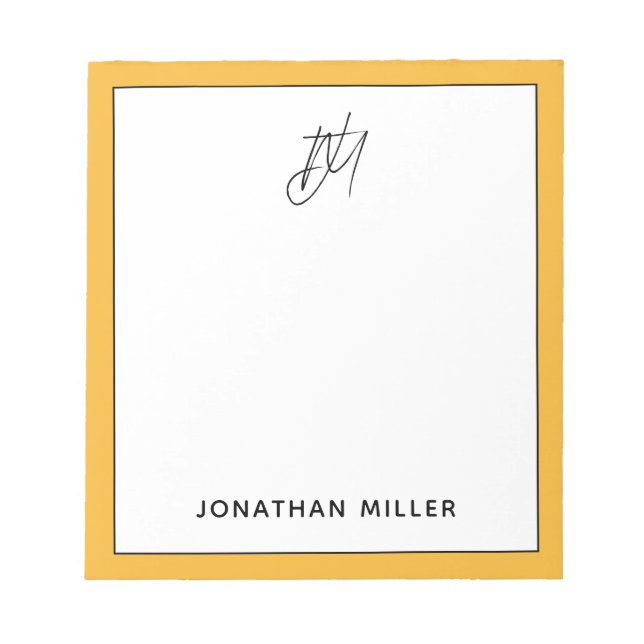 Modern Trendy Mustard Yellow Monogram Notepad (Front)