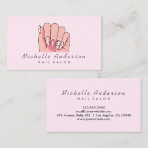Modern Trendy Nails Salon Nail Technician Pink Business Card
