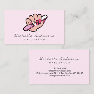 Modern Trendy Nails Salon Nail Technician Pink Business Card