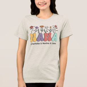 Modern & Trendy Nana Floral Personalised Names Tri-Blend Shirt
