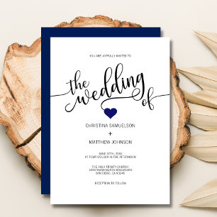 Modern Trendy Navy BLUE & White Heart Wedding Invitation