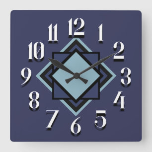 Modern Trendy Navy Light Blue White Geometric Square Wall Clock