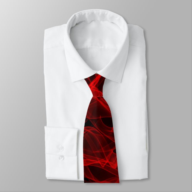 Modern Trendy Neon Red Curvy Line Abstract Pattern Tie (Tied)