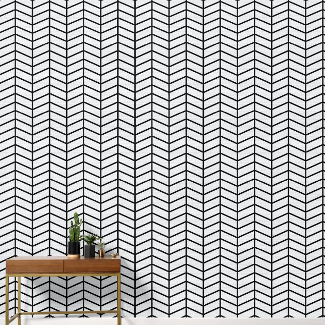 Modern Trendy Off White Chevron Wallpaper (Hallway)