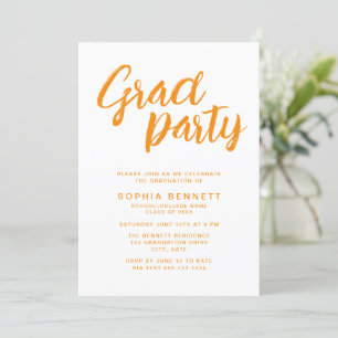 Modern Trendy Orange Brush Script Graduation Party Invitation