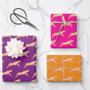 Modern Trendy Orange Pink Purple Tiger Pattern Wrapping Paper Sheet