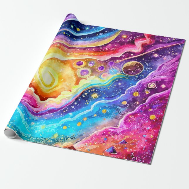 MODERN TRENDY OUTER SPACE DESIGN WRAPPING PAPER (Unrolled)