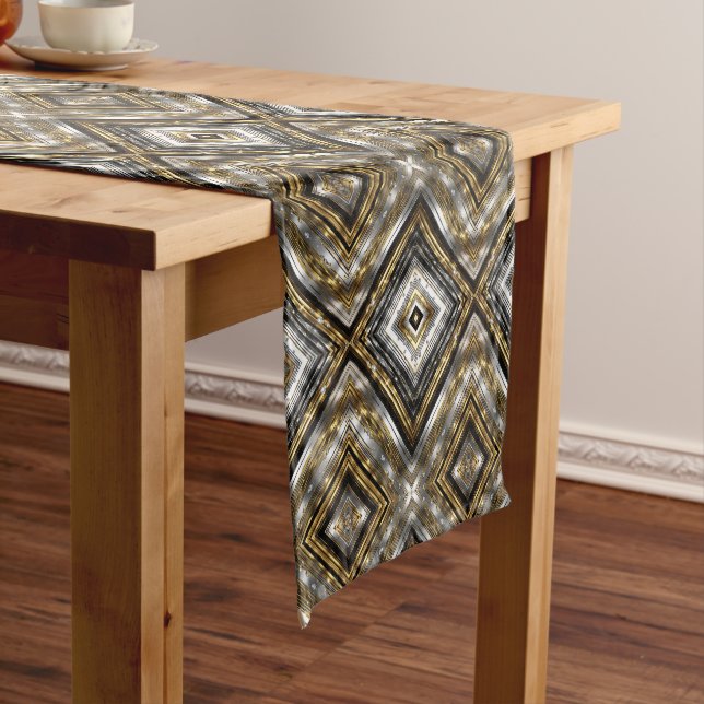 Modern, trendy pattern in silver, gold and black  short table runner (In Situ)