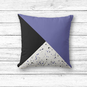 Modern Trendy Periwinkle Black Terrazzo Cushion