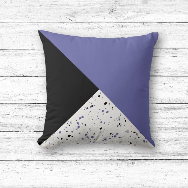 Modern Trendy Periwinkle Black Terrazzo Cushion (Creator Uploaded)