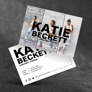 Modern & Trendy Personal Trainer Fitness 3 Photo Business Card