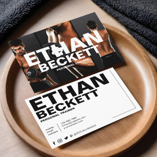 Modern & Trendy Personal Trainer Fitness 3 Photo Business Card