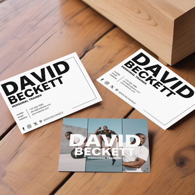 Modern & Trendy Personal Trainer Fitness 3 Photo Business Card (Modern & Trendy Personal Trainer Fitness 3 Photo Business Card)