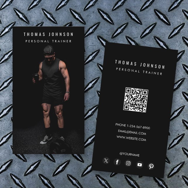 Modern Trendy Personal Trainer Fitness Photo  Business Card (Modern Trendy Personal Trainer Fitness Photo Business Card)