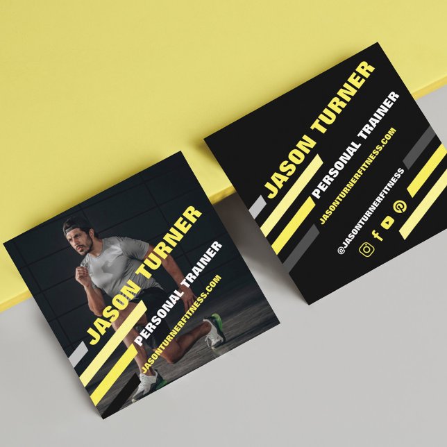 Modern & Trendy Personal Trainer Fitness Photo Square Business Card (Creator Uploaded)