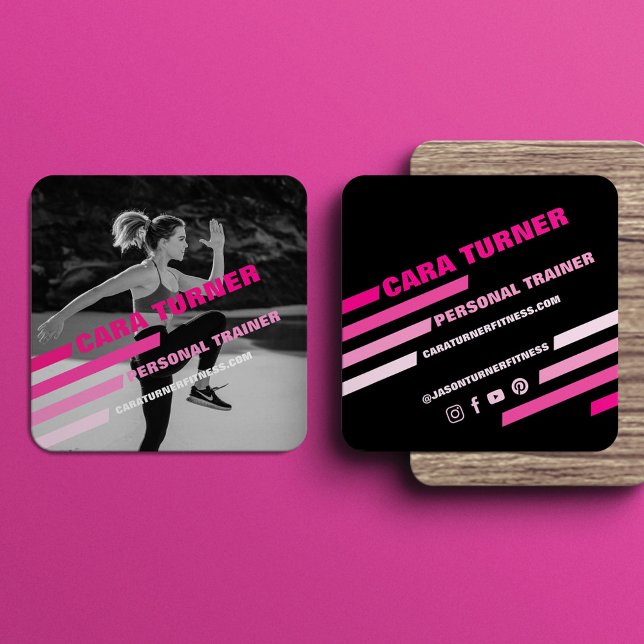 Modern & Trendy Personal Trainer Fitness Photo Square Business Card (Creator Uploaded)