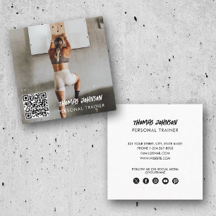 Modern Trendy Personal Trainer Fitness Photo Square Business Card