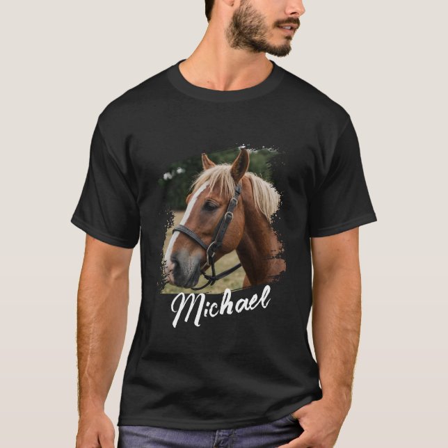 Modern Trendy Personalised Horse Photo and Text    T-Shirt (Front)