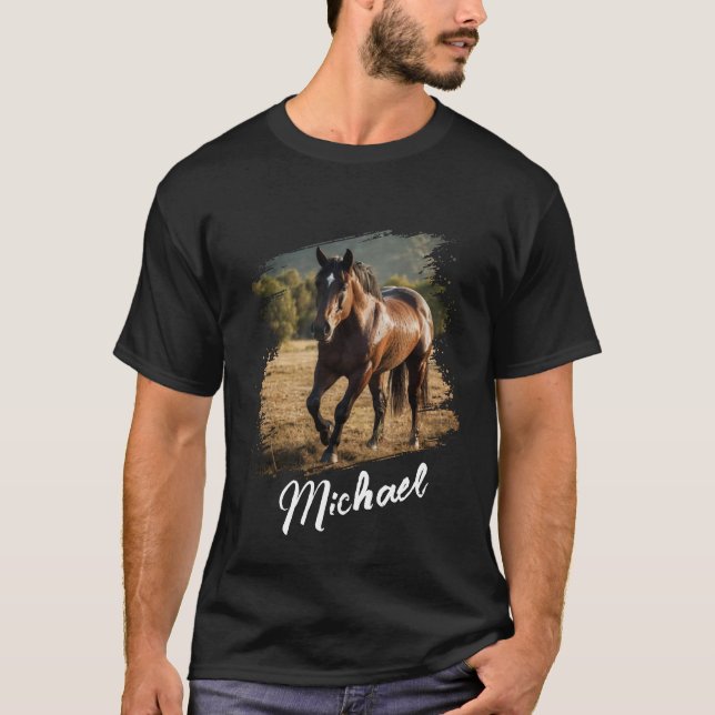 Modern Trendy Personalised Horse Photo and Text    T-Shirt (Front)