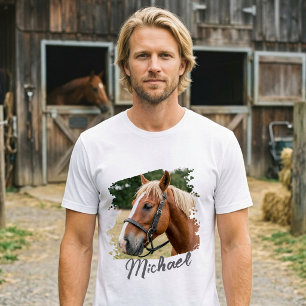 Modern Trendy Personalised Horse Photo and Text T-Shirt