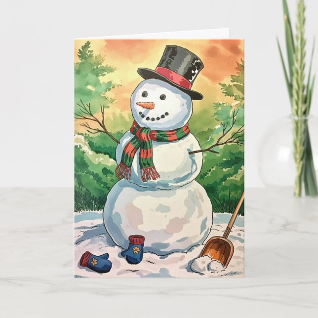 Modern Trendy Personalised Merry Christmas Snowman Holiday Card (Front)