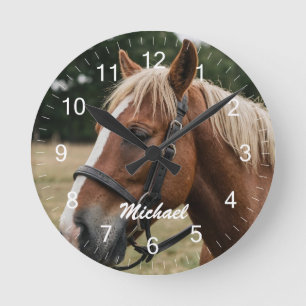 Modern Trendy Personalised Photo Horse Lover  Round Clock