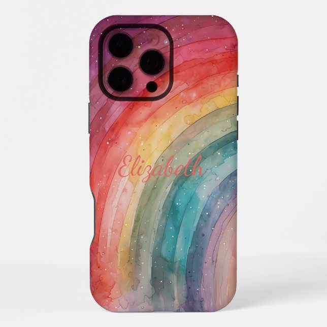 Modern Trendy Personalised Rainbow  iPhone Case (Back)