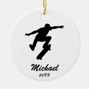 Modern Trendy Personalised skateboarder            Ceramic Ornament