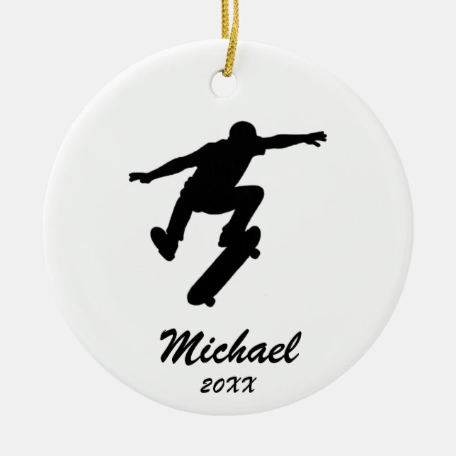 Modern Trendy Personalised skateboarder            Ceramic Ornament (Front)