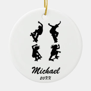 Modern Trendy Personalised skateboarder            Ceramic Ornament