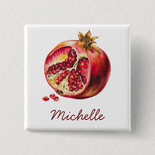 Modern Trendy Personalised Watercolor Pomegranate 15 Cm Square Badge