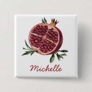 Modern Trendy Personalised Watercolor Pomegranate 15 Cm Square Badge