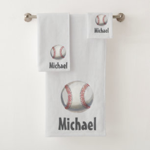 Modern Trendy Personalized Baseball Sports  Bath Towel Set