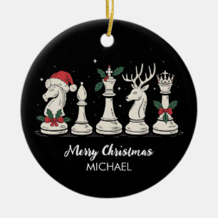 Modern Trendy Personalized Chess Pieces Christmas  Ceramic Ornament