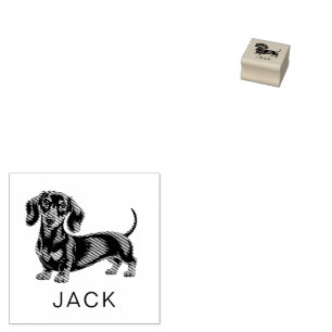 Modern Trendy Personalized Dachshund Rubber Stamp