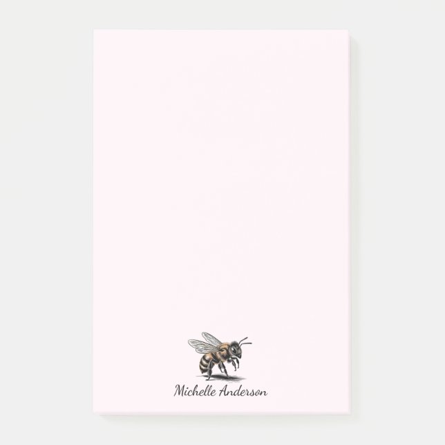 Modern Trendy Personalized Honey Bee Pink Post-it Notes (Front)
