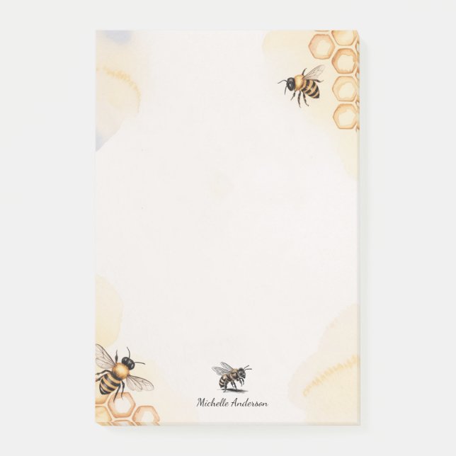 Modern Trendy Personalized Honey Bee  Post-it Notes (Front)