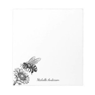 Modern Trendy Personalized Honey Bee Vintage       Notepad