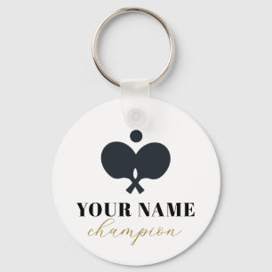 Modern Trendy Personalized Name Ping Pong Ball     Key Ring